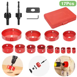 17Pcs Carbon Steel Hole Saw Kit Set - Multi-Purpose Woodworking Hole Saw Drill Bit, professional tool for Drywall,Wood,Plastic,Compatible with Gun Drills & Handheld Drills