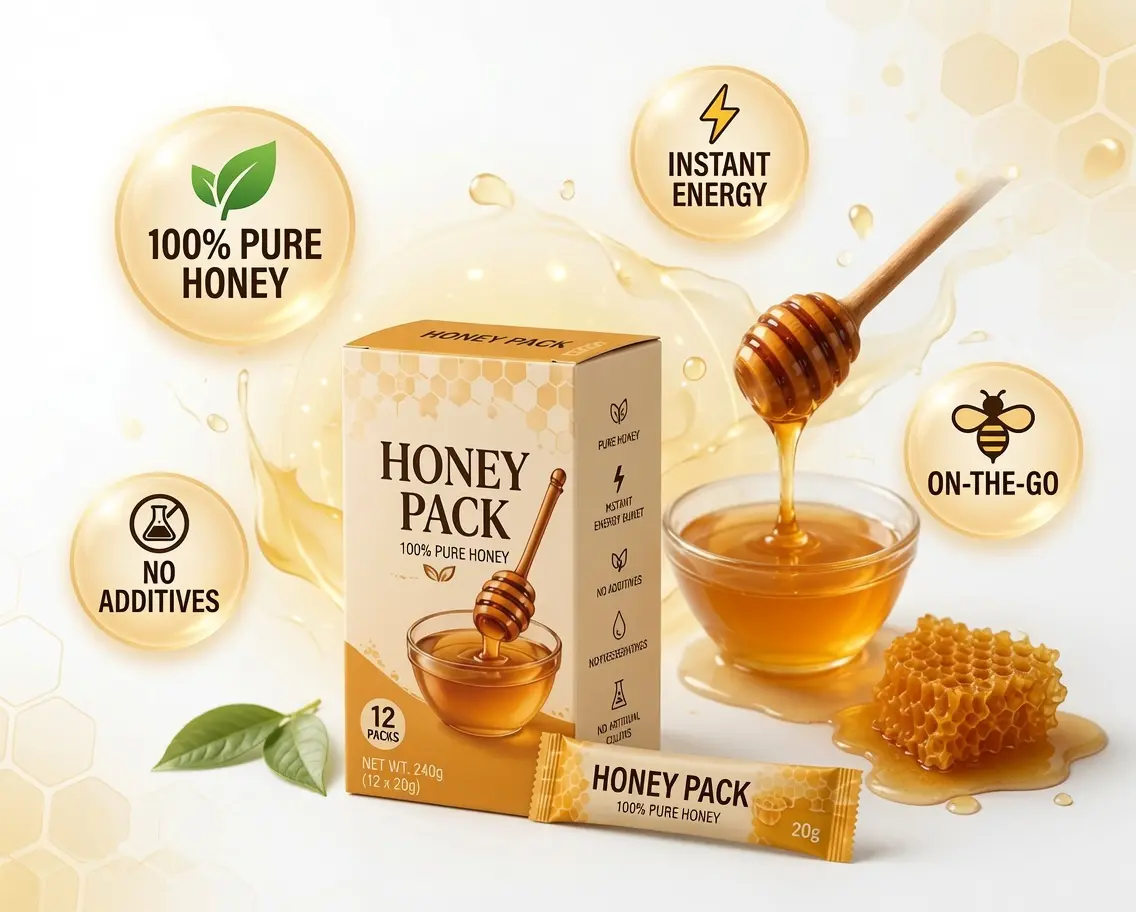 Premium 100% Natural Sweet Flavor Honey Sticks, 20g Single-Serve Honey Packets (12-Pack) for Daily Use Flavor Sweet