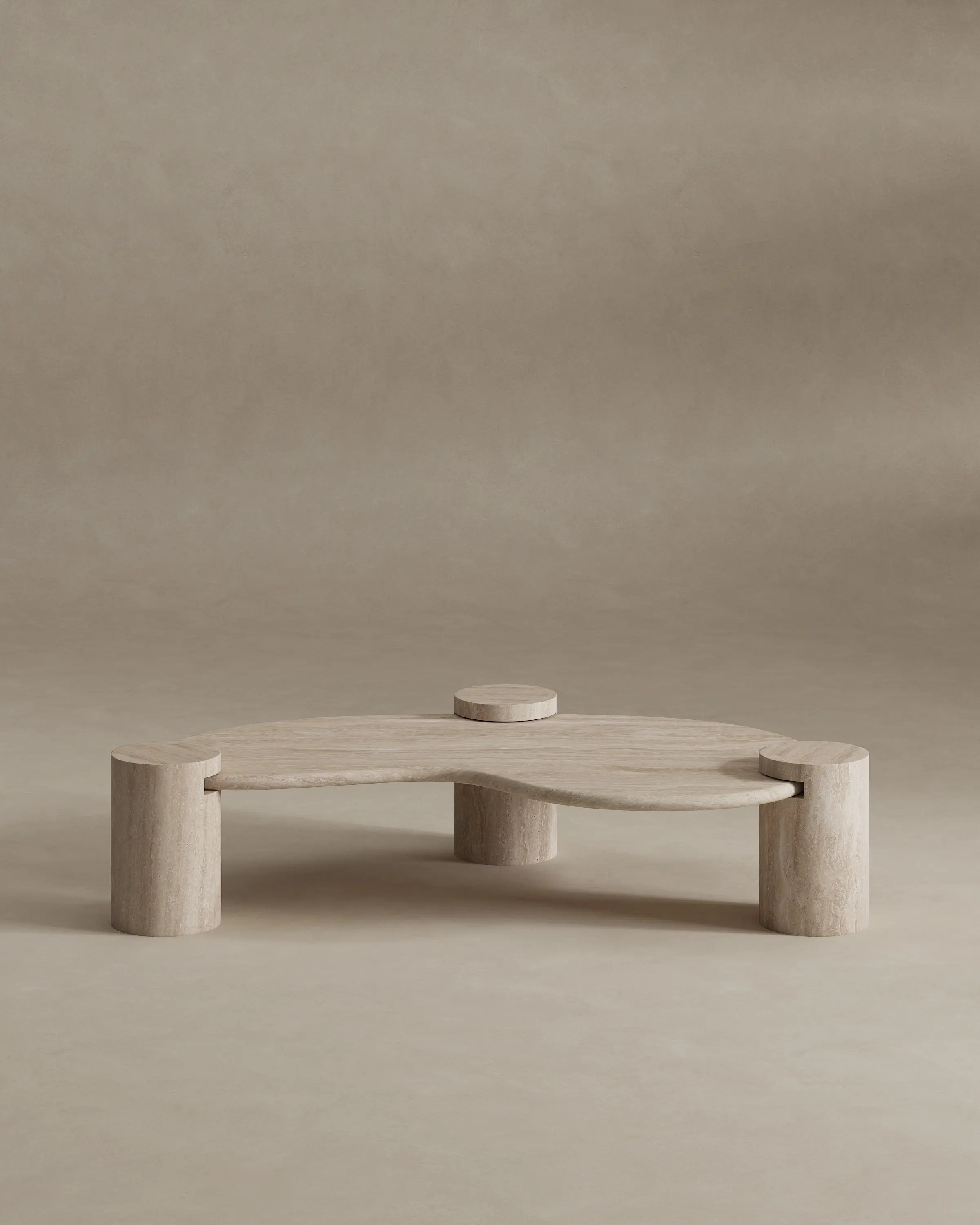 Tuscani Italian Travertine Coffee Table - Kidney Curved 68"L