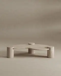 Tuscani Italian Travertine Coffee Table - Kidney Curved 68"L