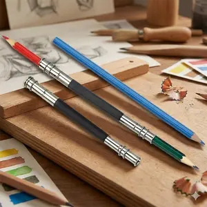2pcs Dual Spring Extender Pencil Holder for Artists - Professional Sketching Tool, Portable Anti-Slip Grip, Adjustable Clip for Multiple Pencils, Sketching Must-Have for Drawing & Studio Use.