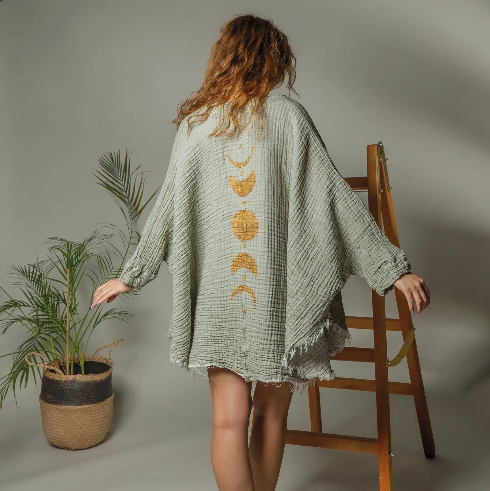 Muslin Kimono Robe with Moon Phases