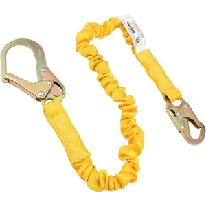 Single Leg 6-Foot Fall Protection Internal Shock Absorbing Stretchable Safety Lanyard with Snap & Rebar Hook Connectors CSA＆ANSI Compliant