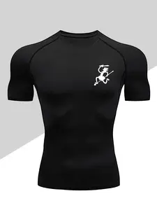 Men's Dragon Print Compression T-Shirt, Workout Rash Guard, Quick-Dry Breathable Stretch Fabric, Tight-Fitting Short Sleeve Top for Fitness and Outdoor Activities, Activewear