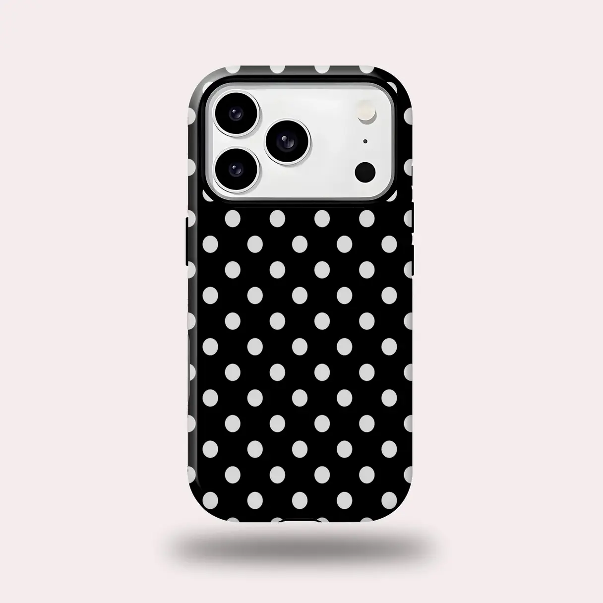 Solid Black Polka Dot Phone Case for iPhone 17, 16, 15, 14, 13, 12, 11, Plus, Pro Max, Cover for iphone 17 phone case 16 pro max 15 Plus 14 13 12 11 Cute, clear, military-grade, high-end, durable, shockproof, and drop-resistant 2-in-1 glossy phone case