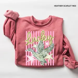 Duck Striped Sweatshirt, Funny Mallard Duck Meme Crewneck, Retro Coastal Preppy Pullover, Boutique Graphic Gift for Her