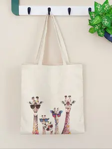 Giraffe Pattern Printed Handbag, Large Capacity Shoulder Bag, Casual Simple Daily Use, Suitable for Men and Women, All Seasons