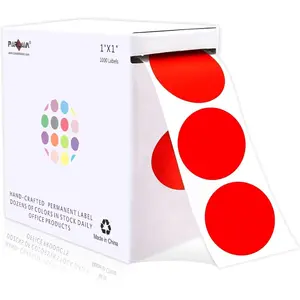 Inch Round Permanent Adhesive Color-Code Dot Stickers, 1000 per Roll-Label Dispenser Box, Red Circle Stickers for Office & Classroom (Red)
