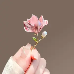 2pcs Magnolia Flower Brooch Magnolia Flower Brooch Clothing Qipao Antique Style Matching Corsage Dripping Oil Inlaid Brooch