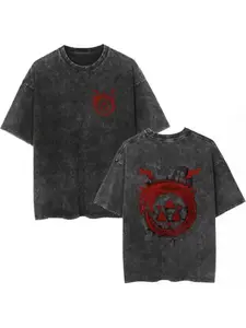 Hot Selling Anime Peripheral Full Metal Alchemist Pattern Printed T-shirt for Men and Women, Retro Washed Oversized Summer New T-shirt