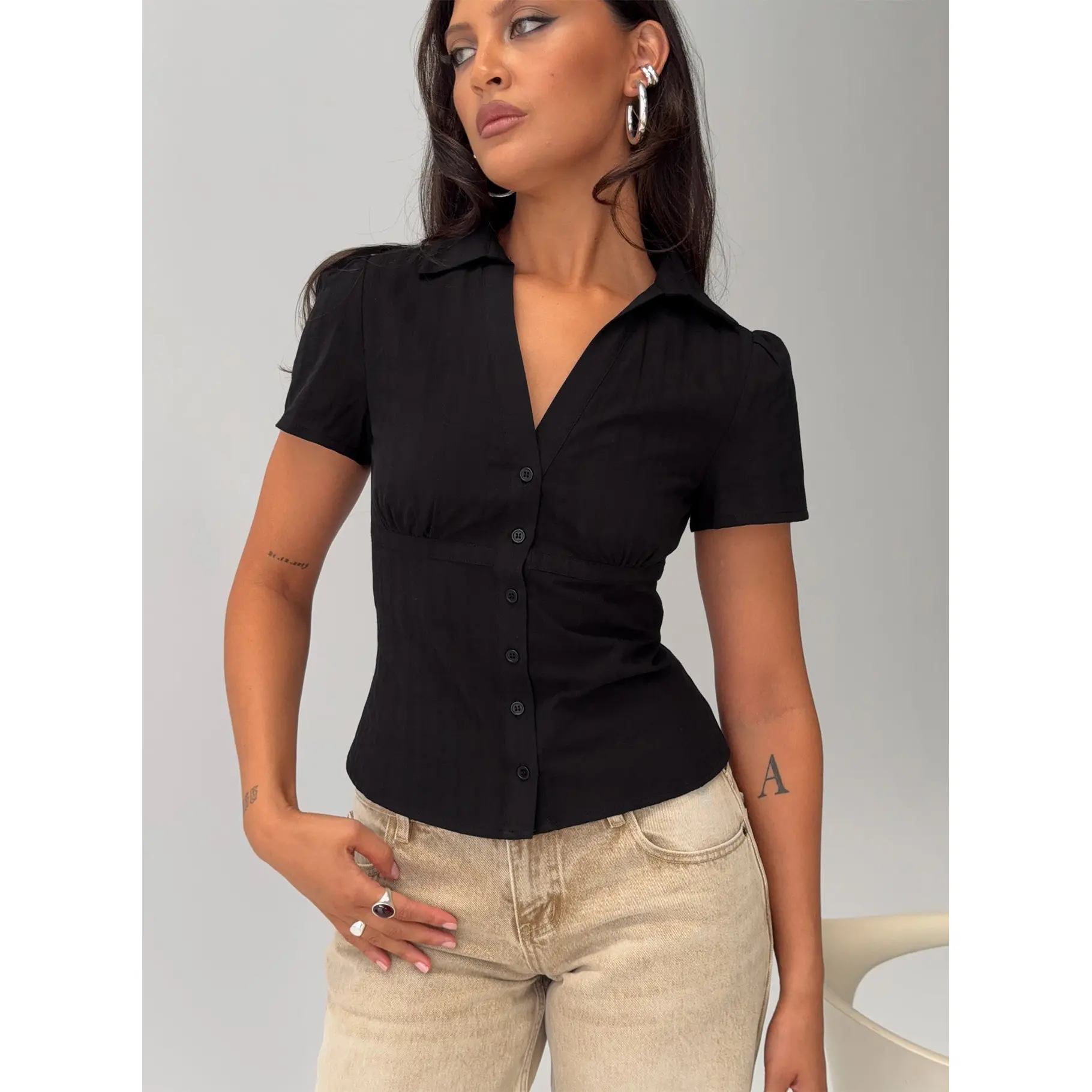 What A Show Button Up Top Black