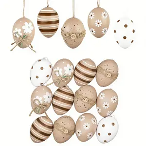 12pcs 6cm Easter Eggs for Hanging Easter Decoration, Modern Plastic Eggs for Easter Decoration, Black Golden White Ornament for Easter Baskets, Hanging Ornaments, Spring Decoration, Easter Gifts