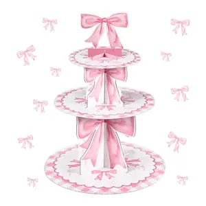 Bow Cake Stand Set, Butterfly Party Birthday Cake Decoration, Dessert Tower for Wedding Garden Birthdays, Party Supplies, Cake Pop Stand