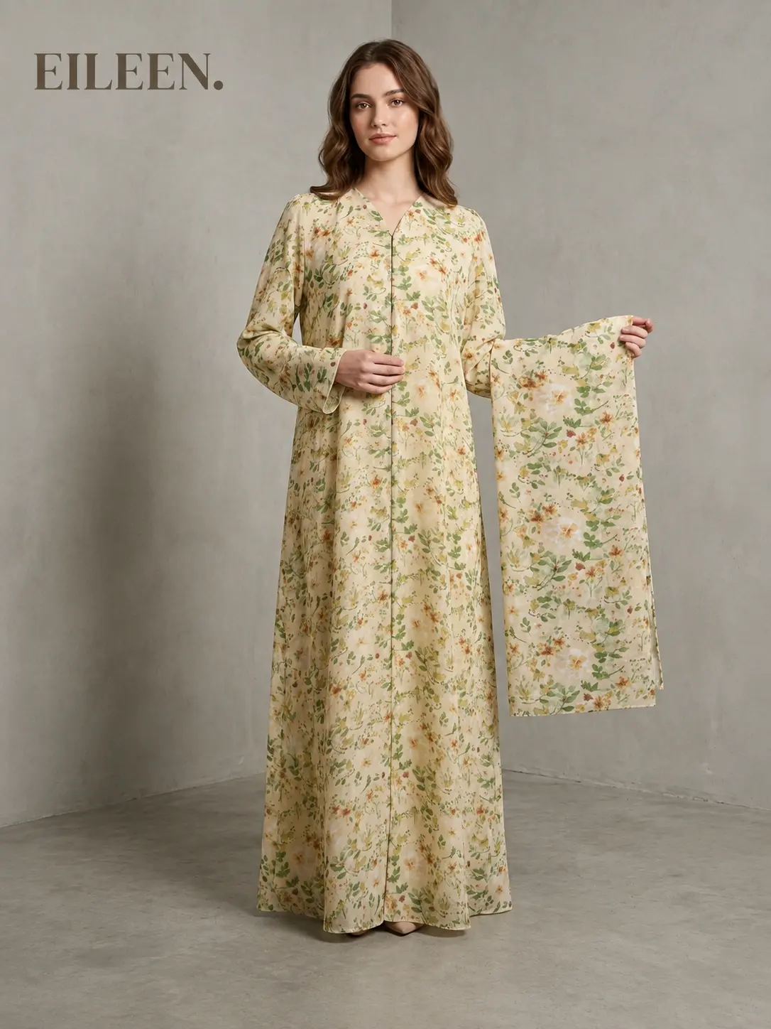 Botanical Bloom Printed Abaya (Cream Floral)