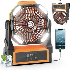 Multifunctional outdoor camping fan with LED light 20000mAh battery display timer function desktop fan suitable for RV travel fishing office use