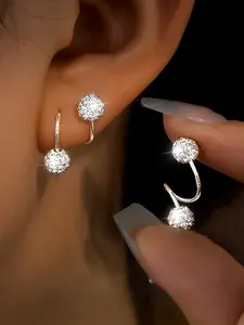 Elegant Women's Irregular Ring Earrings, Simple Sparkling Style, Stainless Steel, Perfect for Weddings and Parties, Jewelry Accessories