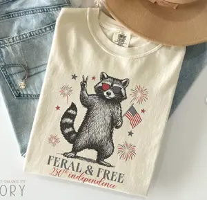 America 250th Anniversary Shirt, Feral but Free Patriotic Raccoon, USA 250th Anniversary Shirt, USA Flag 4th of July T-Shirt