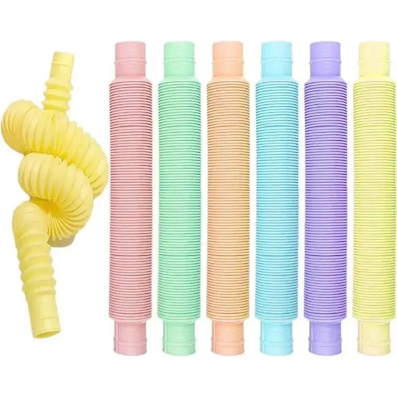 6pcs Unisex Mini Plastic Pop Tubes Fidget Toys, Flexible Pull Tubes for Toddler+, Family-Friendly Macaron-Color Sensory Pipes for Relaxation, EDC Fidget Toy, Stress Relief Anxiety Aid, Sensory Decompression Tool, Portable Pocket Gadget