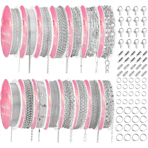 Necklace Chains for  Making, 111.5  15 Rolls Stainless Steel  Chains for DIY Necklace Bracelet  Making Accessories with Stainless Steel Jump Rings/Lobster Clasps/Connectors
