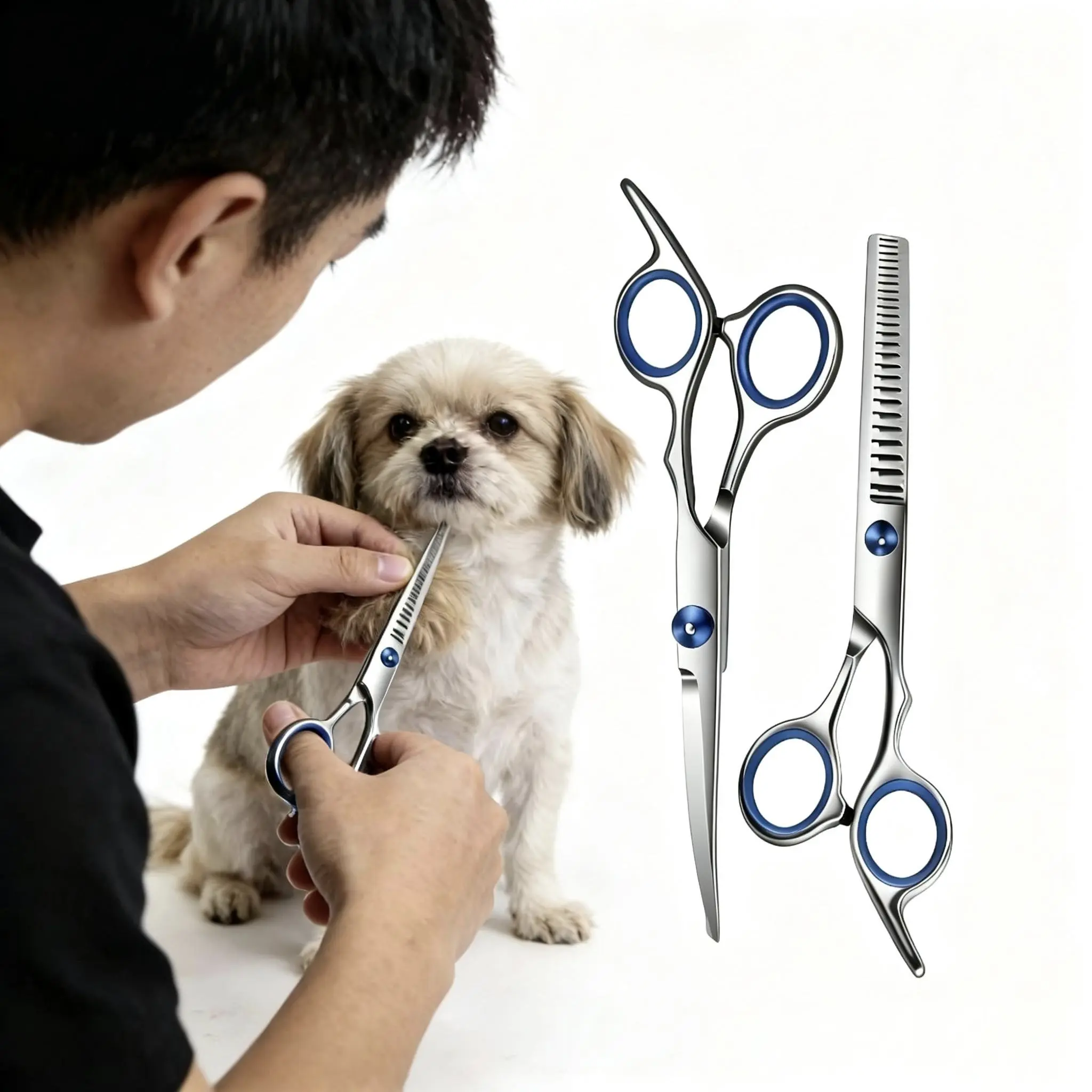 Oillase 2-Pack Premium Dog & Cat Grooming Scissors, Grooming Tools with Safe Round Tips, Stainless Steel Thinning Shears, Easy & Comfortable to Use