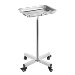 VEVOR Mayo Stand,  Stainless Steel Mayo Tray, Load Capacity up to 35 lbs, Adjustable Height 25.2"-39.8", Medical Tray on Wheels with Removable Tray for Spa, Salon, Clinic, Personal Care