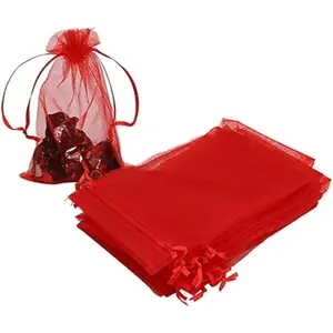 100pcs Organza Bags4 x 6 inches Christmas Wedding Favors Christmas Gift Drawstring Bags Jewelry Pouches Red