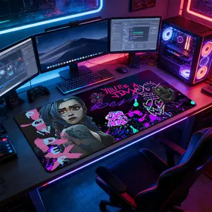 Graffiti Style Game Character Jinx Large Extended Gaming Mouse Pad, Mousepad, Non-Slip Rubber Base Stitched Lock Edge Desk Mat, Vibrant Cyberpunk Street Art Design, Durable Computer Accessory for Home Office & Gaming Setup, Gift for Gamers & Game Fans