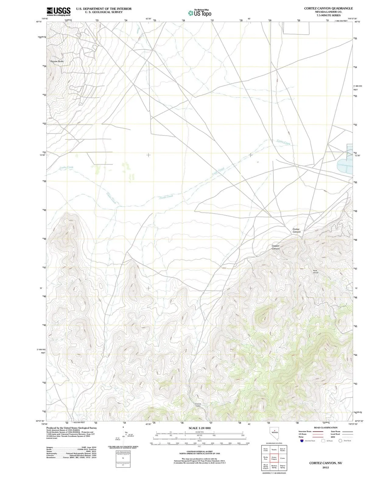 Cortez Canyon Nevada USGS Topographic Quadrangle Map, 2012, 1:24000