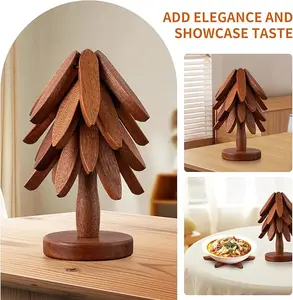 Wooden Tree Trivet Set - Tree Trivets for HotDishes, Wooden Trivets for Hot Pots, FoldableKitchen Wooden Tree Coasters for HotBowl&Teapot Tableware