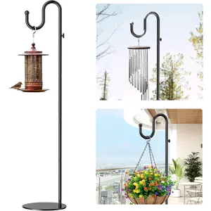 74 Inch Adjustable Shepherds Hook Stand with Heavy Duty Base, Holds Up to 20LBS Free Standing Pole Holder for Hanging Bird Feeders, Plants, Lanterns, Wreath and Wind Chimes for Indoor & Outdoor Use