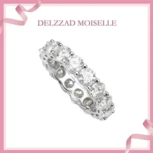 Delzzad S925 Round VVS Synthetic Moissanite Prong Eternity Wedding Ring Band Jewelry for Wedding Engagement Anniversary Elegant Gift Daily Wear
