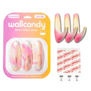 WallCandy Adhesive Stick-On Wall Hooks, Pack of 3 Heavy-Duty Sticky Strips Holds Up to 3lbs for Painted Walls Bathroom & Kitchen Easy Install No Damage