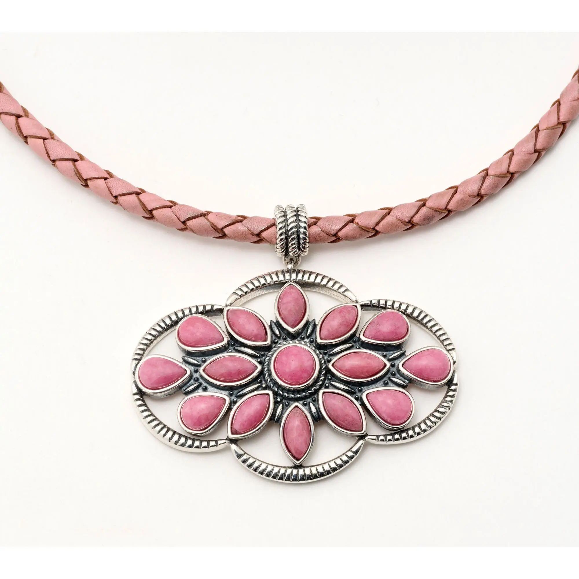American West Sterling Silver & Leather Gemstone Necklace