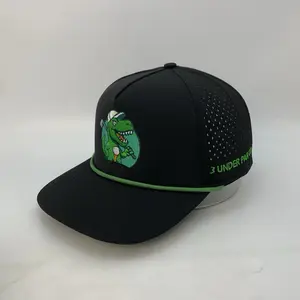 3 Under Par Co " TRex" Edition Golf Hat Black with Perforated Design and Green Trim for Optimal Comfort
