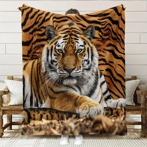 Contemporary Tiger Print Fleece Blanket - Soft Breathable 100% Polyester, High-Definition Digital Design, All-Season Cozy Throw for Couch, Bed, or Gift - Machine Washable