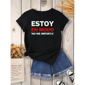 ESTOY EN MODO NO MEIMPORTA Graphic Tee Short Sleeve Crew Neck Casual Top in Gray with Bold Spanish Print, Everyday Tshirt| Crew Neck Top| Smooth Texture, Ladies T Shirts