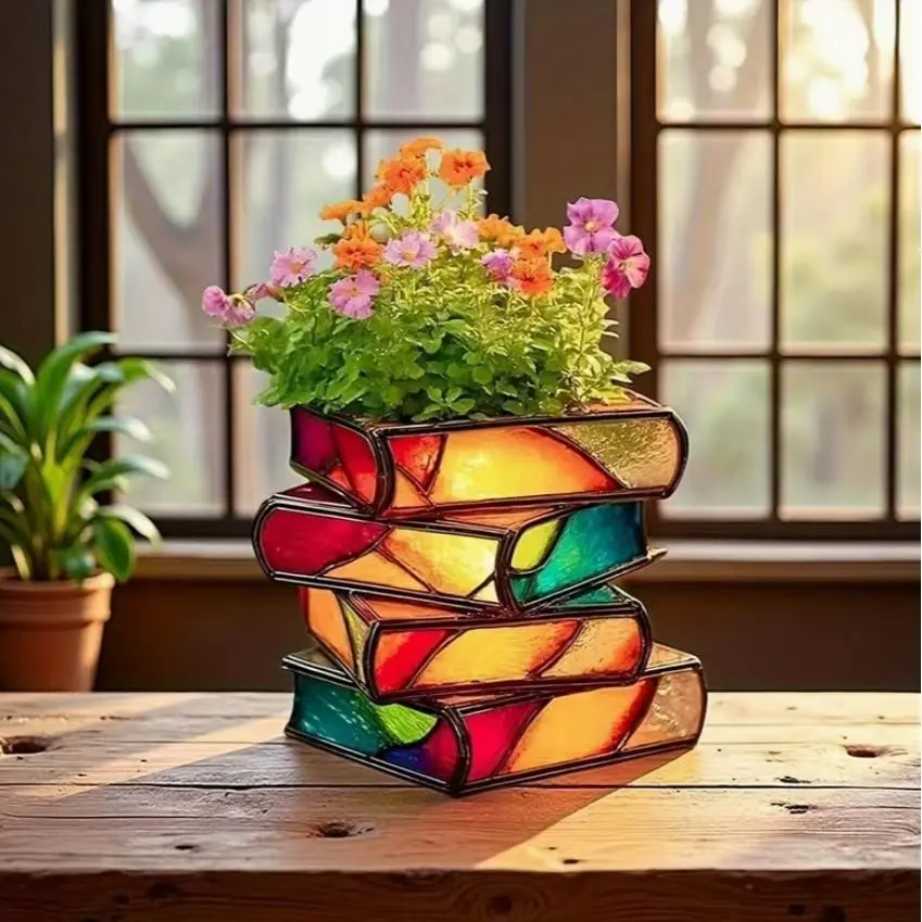 Stackable Book Flower Pot, Unique 3D Colorful Acrylic Book Vase, Book Shaped Decorative Planter, Stackable Pots, Flower Planters, Home Decoration, Cute Shelf Ornament Gift