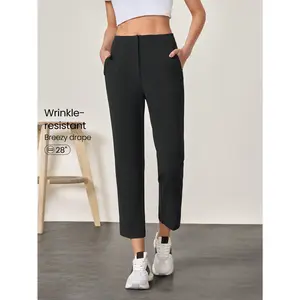 GLOWMODE Wrinkle-Resistant Stretchy Easy Pull-On High-Rise Waist Tapered Work Pants With Side Pockets Daily Casual Office