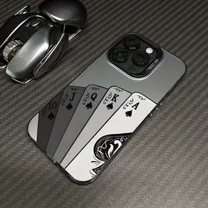 A phone case with a pattern of 5 playing cards, electroplated and shockproof, suitable for iPhone 17 Air/16 Plus/15 Pro Max/14 Pro/13/12/11/XS Max/X phone case, perfect for holiday gifts to family, friends, lovers, or boyfriends CY106