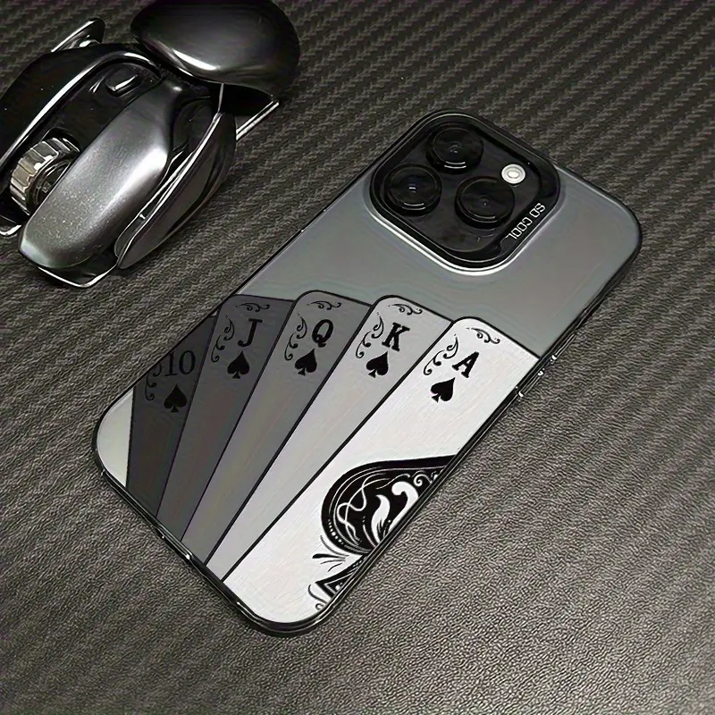 A phone case with a pattern of 5 playing cards, electroplated and shockproof, suitable for iPhone 17 Air/16 Plus/15 Pro Max/14 Pro/13/12/11/XS Max/X phone case, perfect for holiday gifts to family, friends, lovers, or boyfriends CY106