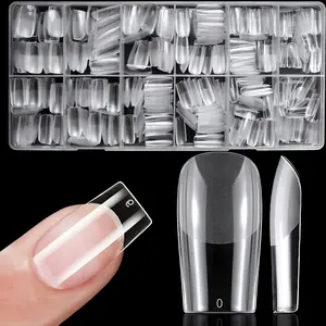600 Pieces/Case Medium Length Square Gel X Nail Tip Semi Frosted Fake Nail Clear Fake Nail Tip Full Coverage Soft Gel Artificial Nail Gel Nail Tips