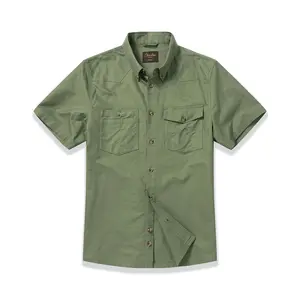 CHRONOLINE Mens Short Sleeve Oxford Work Shirt Regular Fit Cotton Dual Chest Pockets with Pen Slot Workwear Utility Top