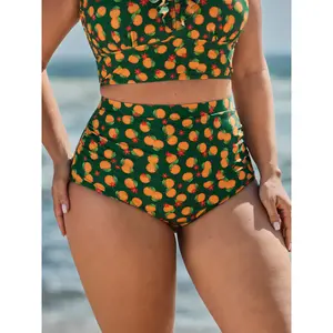 BLOOMCHIC Plus Size Citrus Print High-Rise Waist Tummy-Control Skinny-Cut Polyester Blend Pull-On Closure Swim Bottoms, Summer 2026 Mother's Day Pick, M-6X, Tummy Control Swimwear & Swimsuits 2026 Summer Vibes