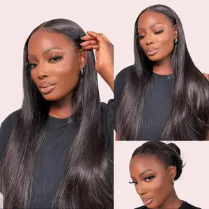 Wear and Go Glueless Wigs Human Hair Pre Plucked Pre Cut Straight Lace Front Wigs Human Hair Wigs for Women No Glue Hd Lace Front Closure Ready to Wear Wigs 180% Density Natural Black