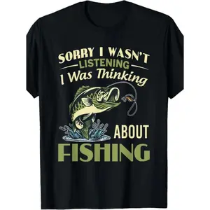 Men'S Funny Fishing Saying T-Shirt| Heavyweight  Crew Neck Shirt - All-Season Comfort Fit - Black with White Print - Vintage Style - Drawing Pattern - Perfect for Adults