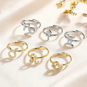 Unisex 12 Zodiac Sign Zircon Ring – Adjustable Open Design, Simple & Stylish Jewelry