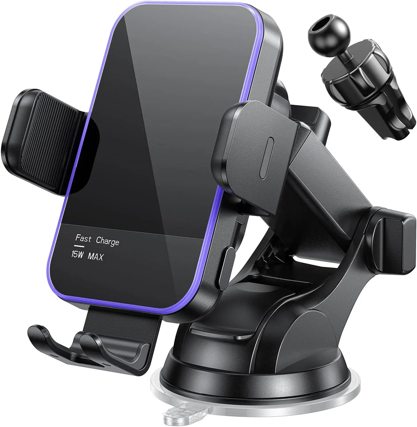 Wireless Car Charger,【7 Colored RGB Backlit】Mosurr 15W Auto Clamping Car Charger Phone Mount Holder fit for iPhone 15 14 13 12 Mini Pro Max 11 XR XS, Samsung Galaxy S24 Ultra S23 S22 S21+ Note 20, etc