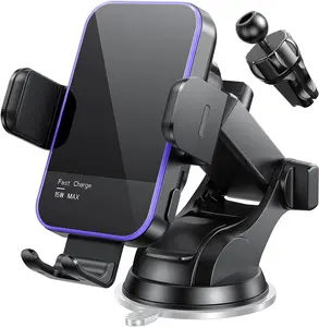 Wireless Car Charger,【7 Colored RGB Backlit】Mosurr 15W Auto Clamping Car Charger Phone Mount Holder fit for iPhone 15 14 13 12 Mini Pro Max 11 XR XS, Samsung Galaxy S24 Ultra S23 S22 S21+ Note 20, etc