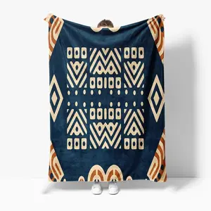 Navy Blue Geometric Pattern Fleece Blanket Throw Soft Warm Cozy Bed Sofa Decorative Throw Blanket Gift