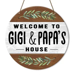 [Mother's Day Gift]Welcome Decor Sign, Welcome Decorations for Front Door Porch, Rustic Hanging Home Decor for Wall, Housewarming Gifts for Grandma Gigi Mimi Papa Grandparent, Welcome to Gigi And Papa's House